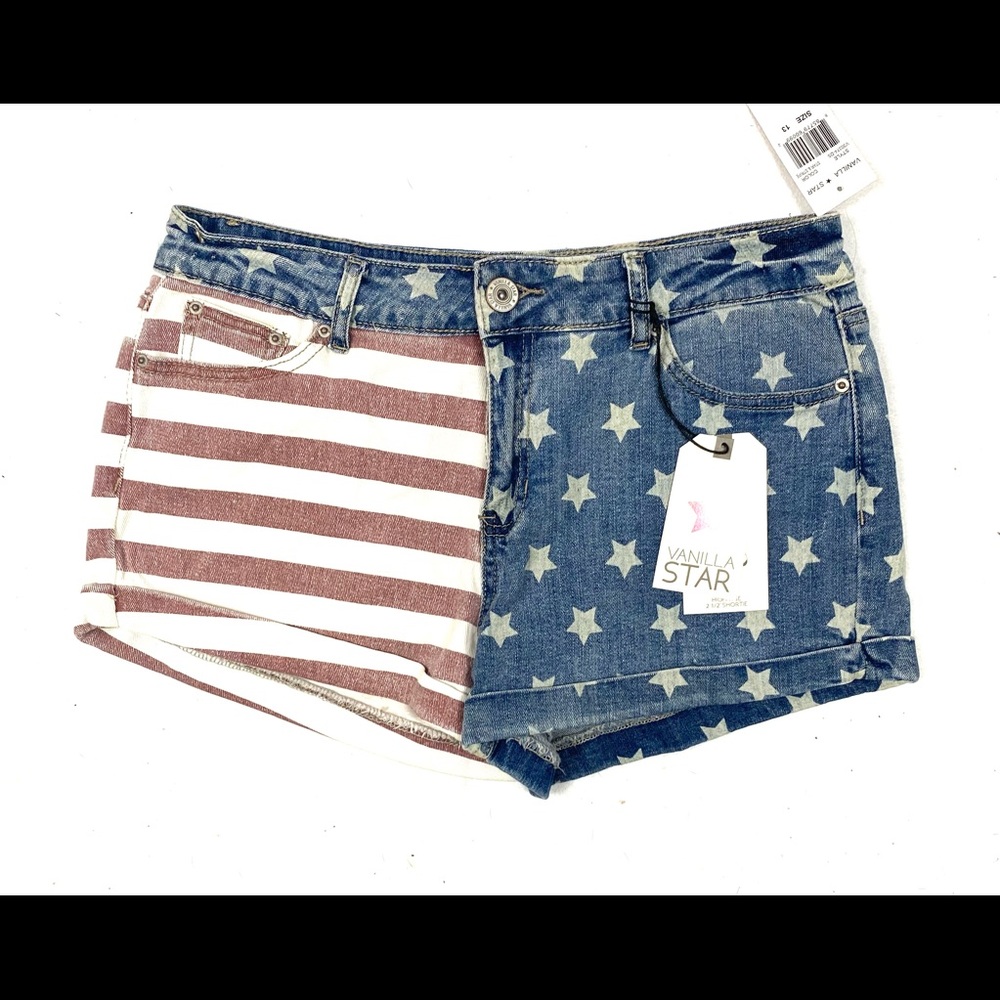 Vanilla Star American Flag Denim Jean Patriotic Shorts Women Size 13